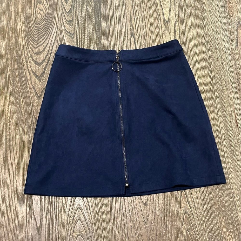 Axyeh Womens Zipper Front A-Line Mini Skirt High Rise Stretch Blue Size S